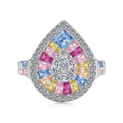 [Clover Jewelery]Elegant Colorful Water Drop Shape Banquet Ring