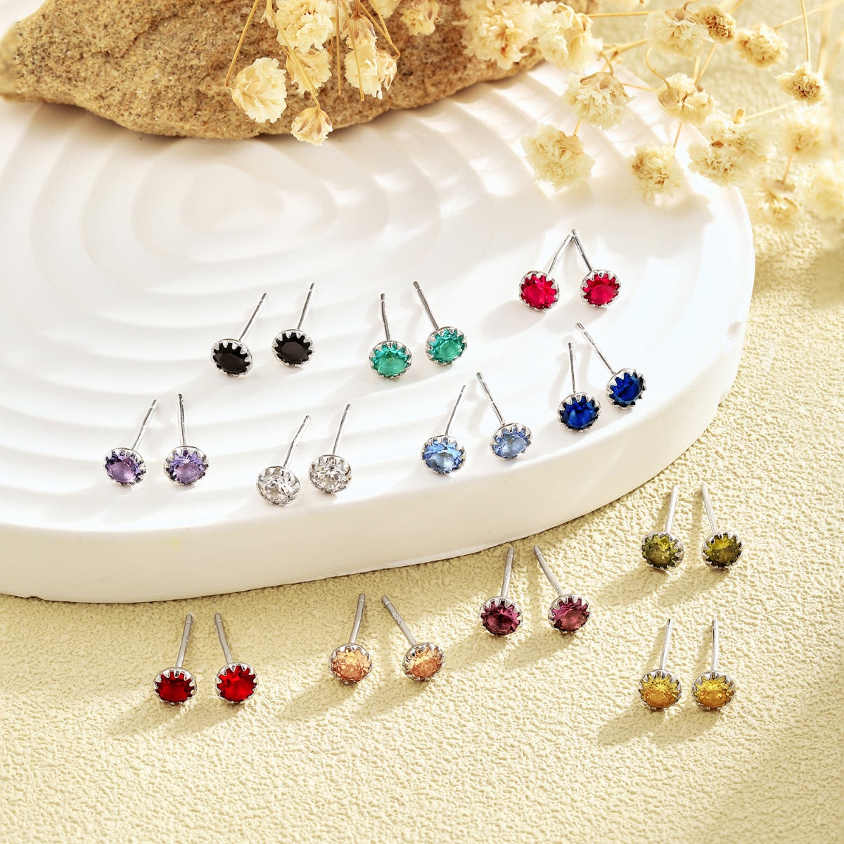 [Clover Jewelry]Funkelnde bunte runde Ohrringe