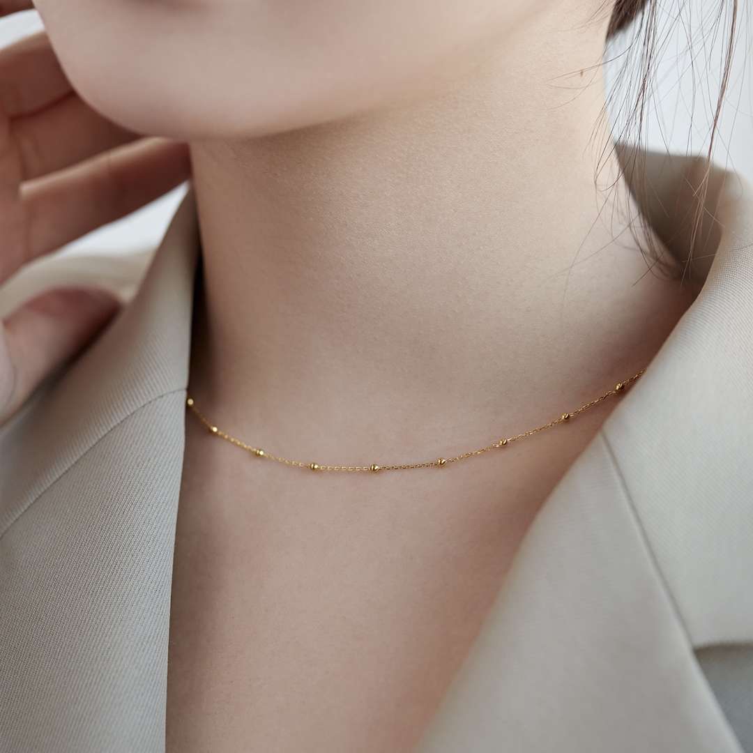 [Clover Jewelry]Kleine Perlen-Schlüsselbeinkette Schlichte Halskette