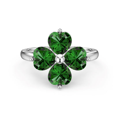 [Clover Jewelery]Heart-shaped Four-Leaf Clover Ball Ring