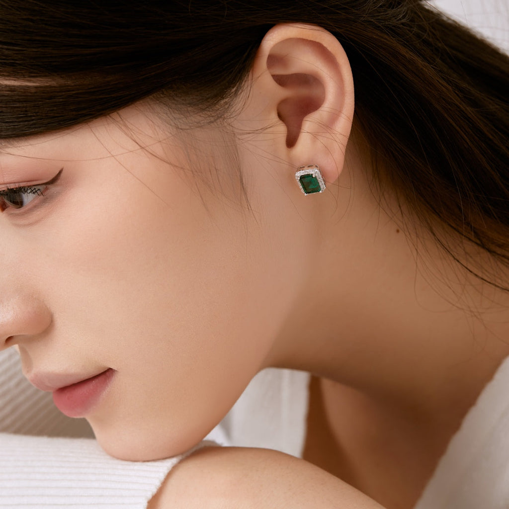 [Clover Jewelry]Luxuriöse zierliche smaragdgeschliffene Bankett-Ohrringe