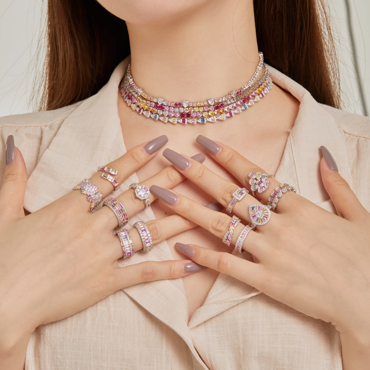 [Clover Jewelery]Delicate Colorful Rainbow Tennis Chain