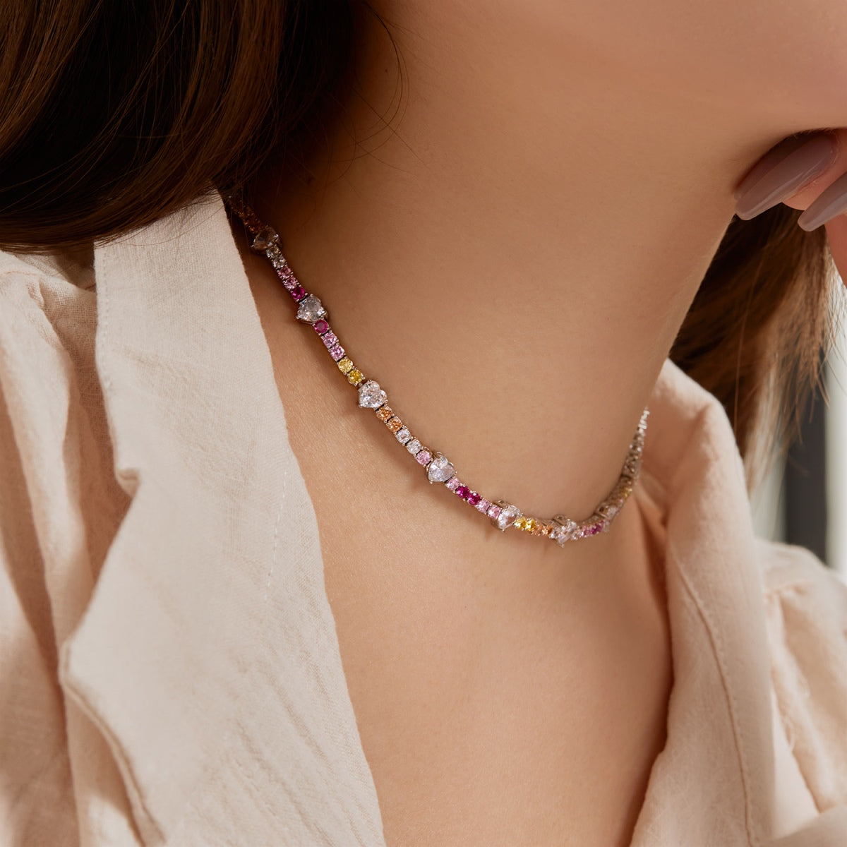 [Clover Jewelery]Delicate Colorful Rainbow Tennis Chain