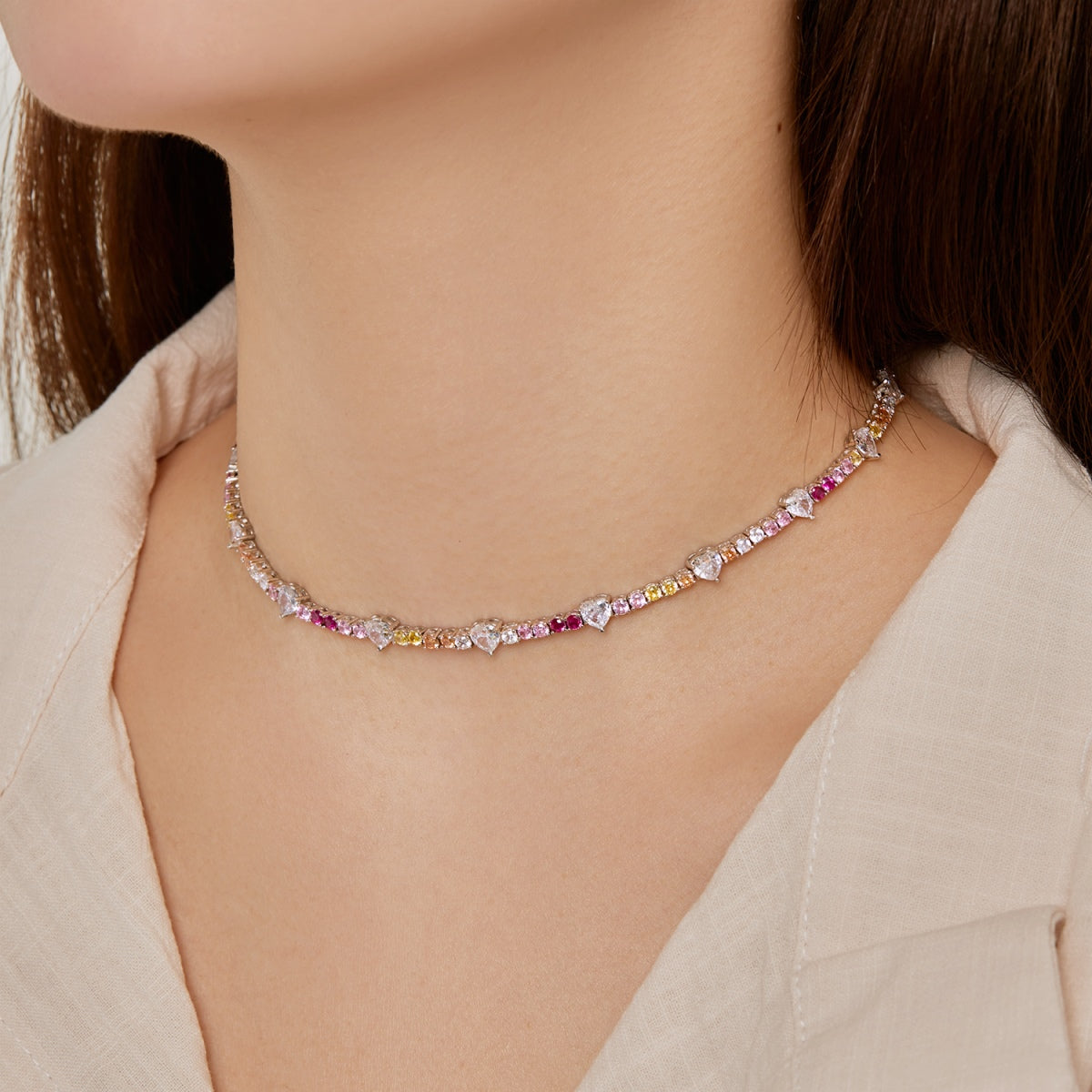 [Clover Jewelery]Delicate Colorful Rainbow Tennis Chain