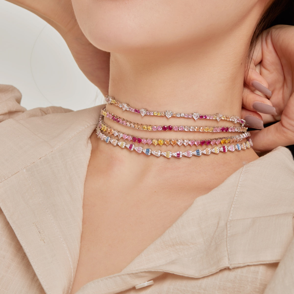 [Clover Jewelery]Delicate Colorful Rainbow Tennis Chain