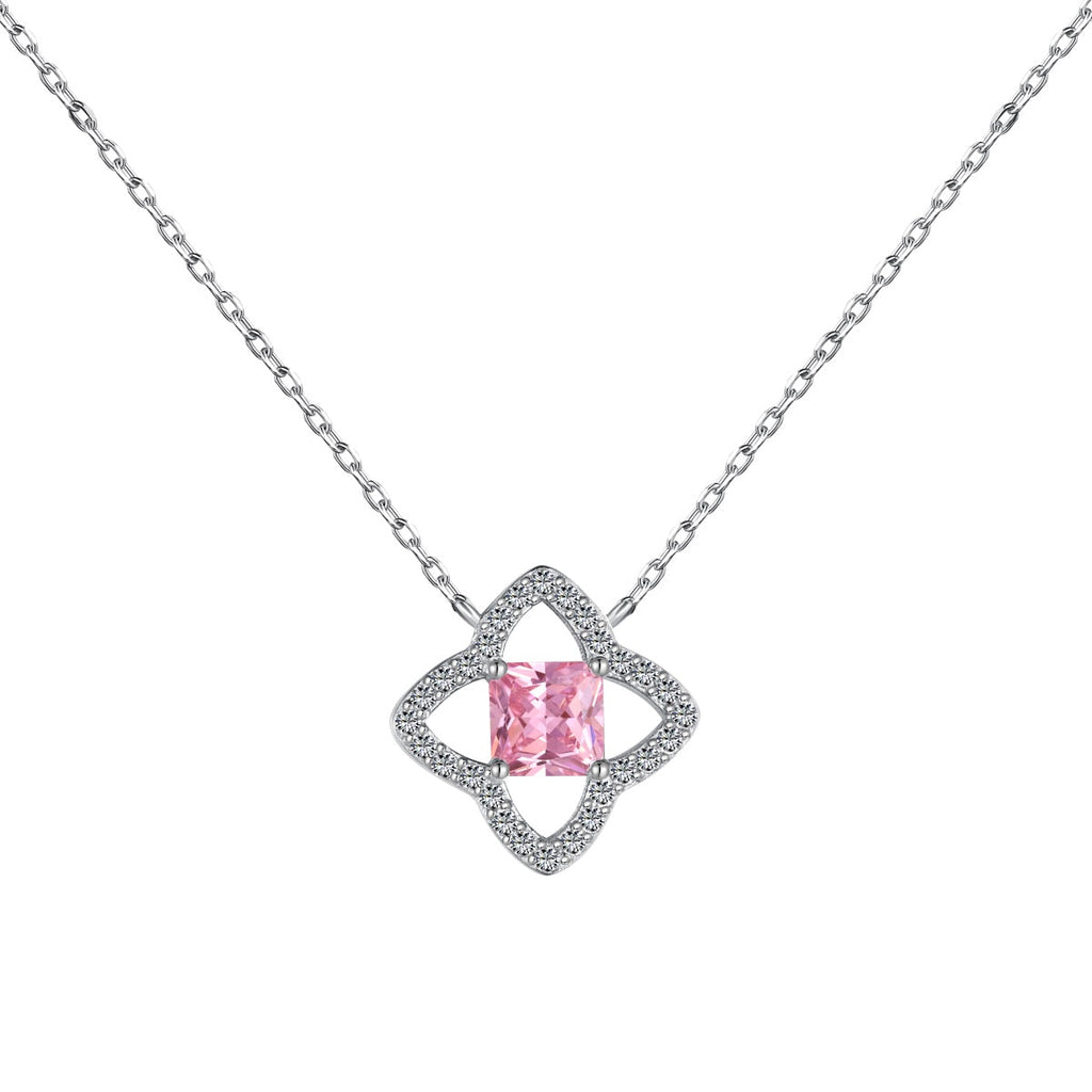 [Clover Jewelry]Exquisite Flower Shape Princess Cut Necklace