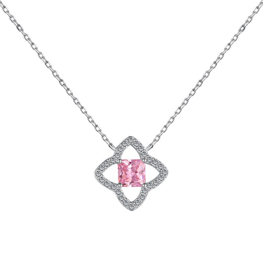 [Clover Jewelery]Exquisite Flower Shape Princess Cut Necklace