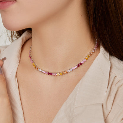 [Clover Jewelery]Sparkling Colorful Full Heart Tennis Necklace