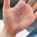 [Clover Jewelry]ハート型メインストーンペンダント鎖骨ネックレス