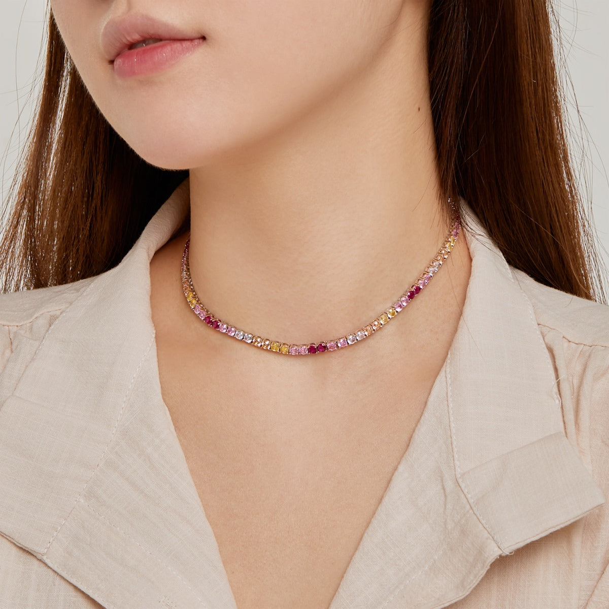 [Clover Jewelery]Delicate Colorful Tennis Necklace