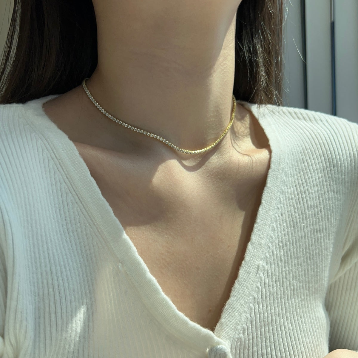 [Clover Jewelery]Delicate Round Shape Tennis Necklace