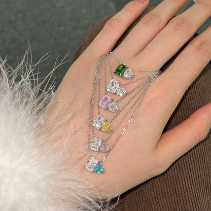 [Clover Jewelery]Dazzling Square & Heart Shape Necklace