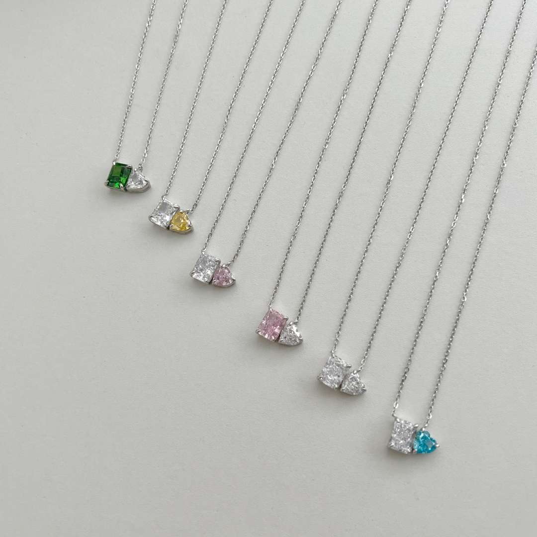 [Clover Jewelery]Dazzling Square & Heart Shape Necklace