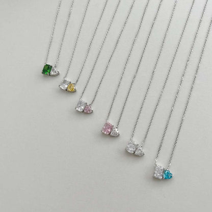 [Clover Jewelery]Dazzling Square & Heart Shape Necklace