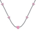 [Clover Jewelry]Dazzling Pink Heart Flower Necklace