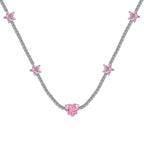 [Clover Jewelry]Dazzling Pink Heart Flower Necklace