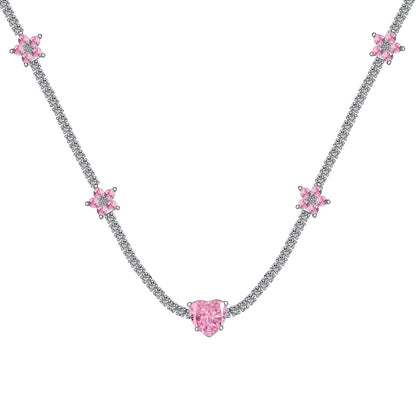 [Clover Jewelery]Dazzling Pink Heart Flower Necklace