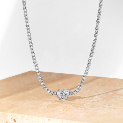 [Clover Jewelery]2.0 Carat Sparkling Tennis Heart Cut Necklace