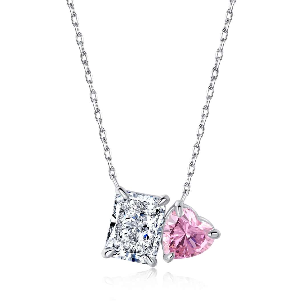 [Clover Jewelery]Dazzling Square & Heart Shape Necklace