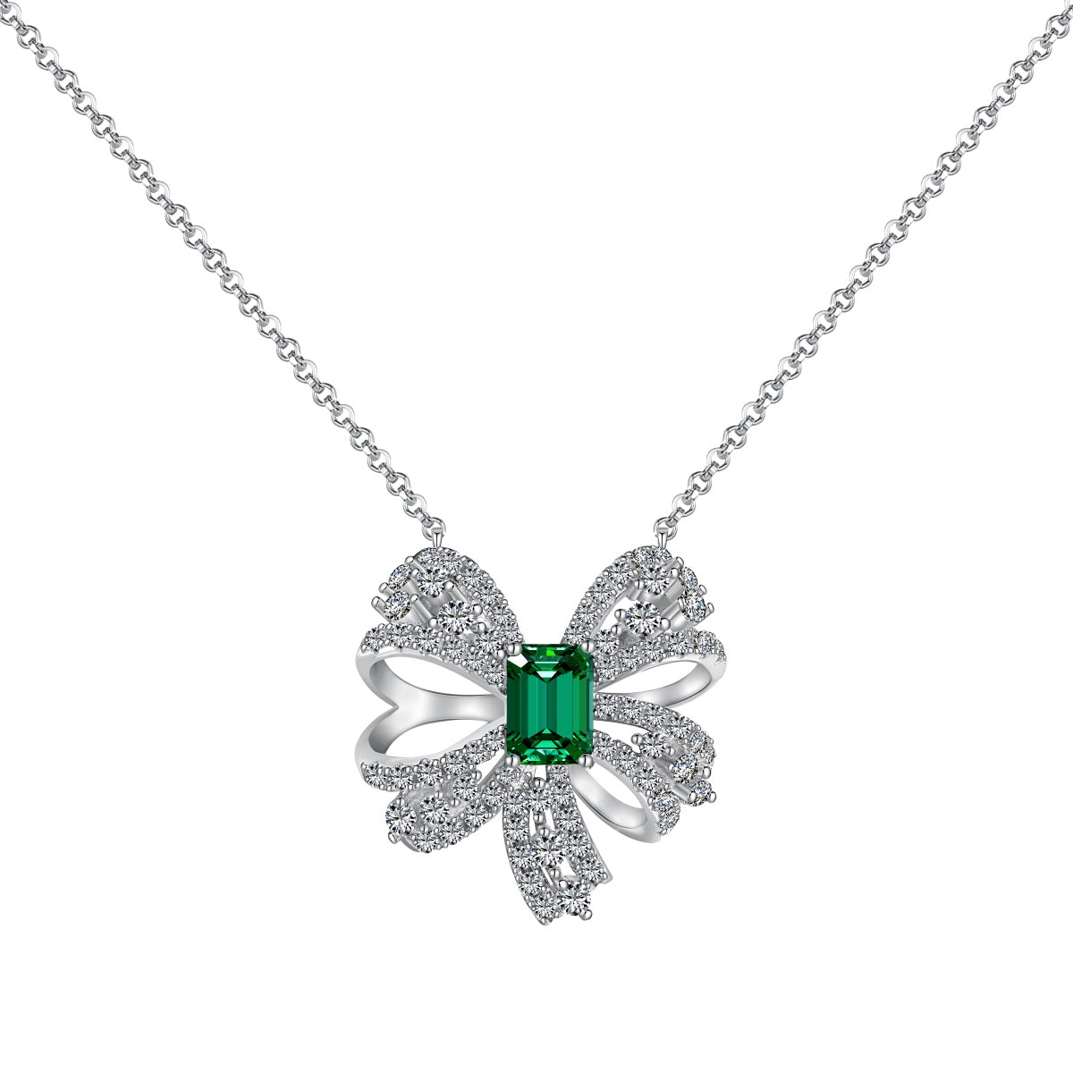 [Clover Jewelery]Luxurious Flower Shape Emerald Cut Necklace