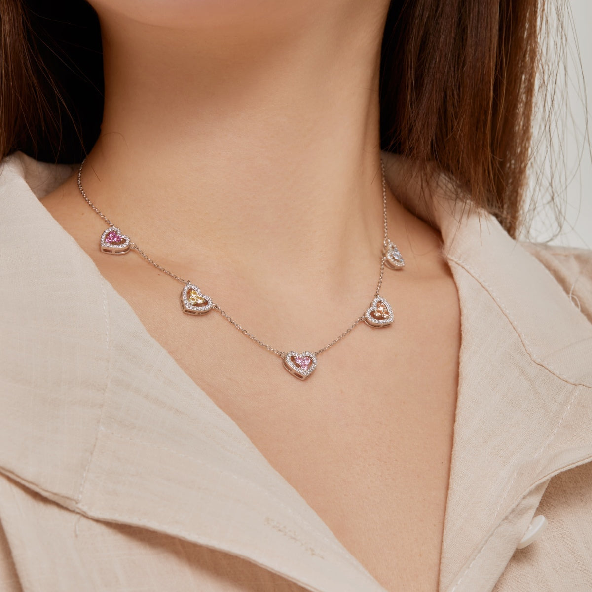 [Clover Jewelery]Sparkling Five Heart Necklace