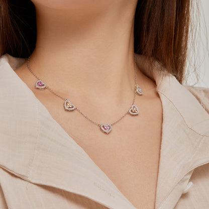 [Clover Jewelery]Sparkling Five Heart Necklace