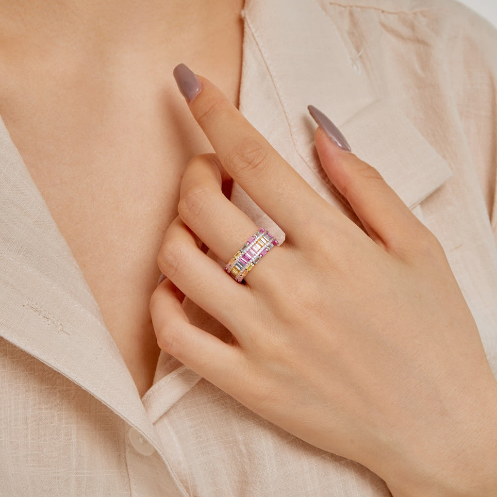[Clover Schmuck]Schillernder bunter Ring mit Radiant-Schliff für Partys