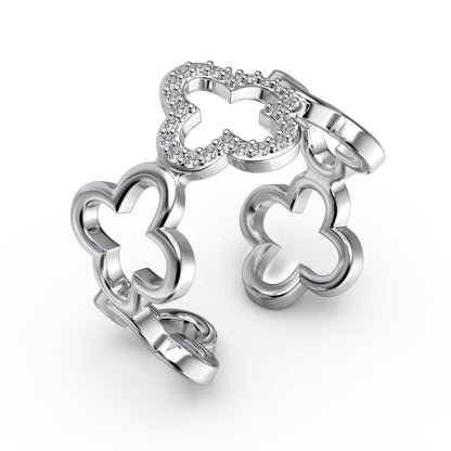 [Clover Jewelery]Hollow Design Four-Leaf Clover Flower Shape Ring