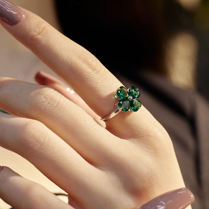 [Clover Jewelery]Heart-shaped Four-Leaf Clover Ball Ring