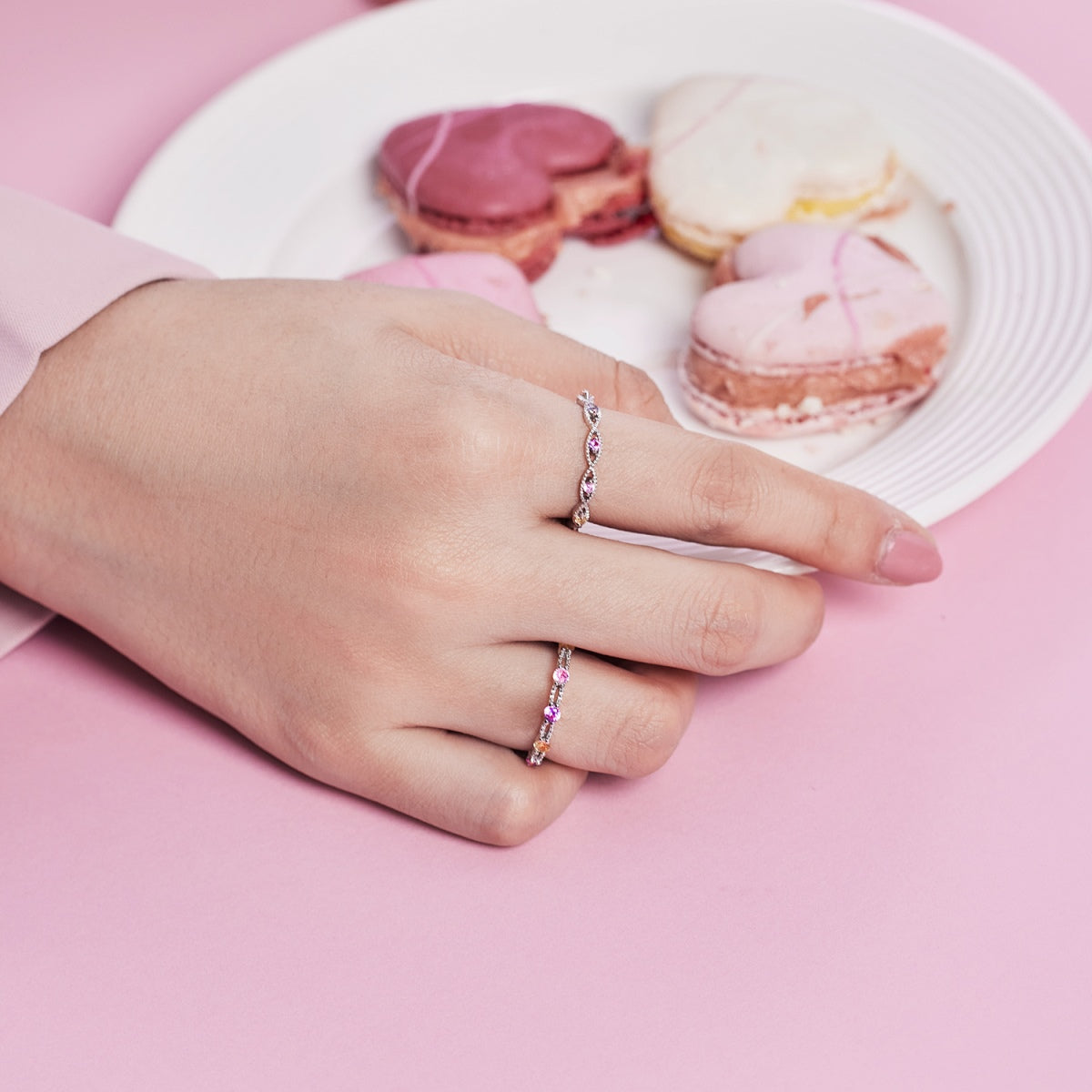 [Clover Jewelery]Sparkling Colorful Round Cut Tennis Ring