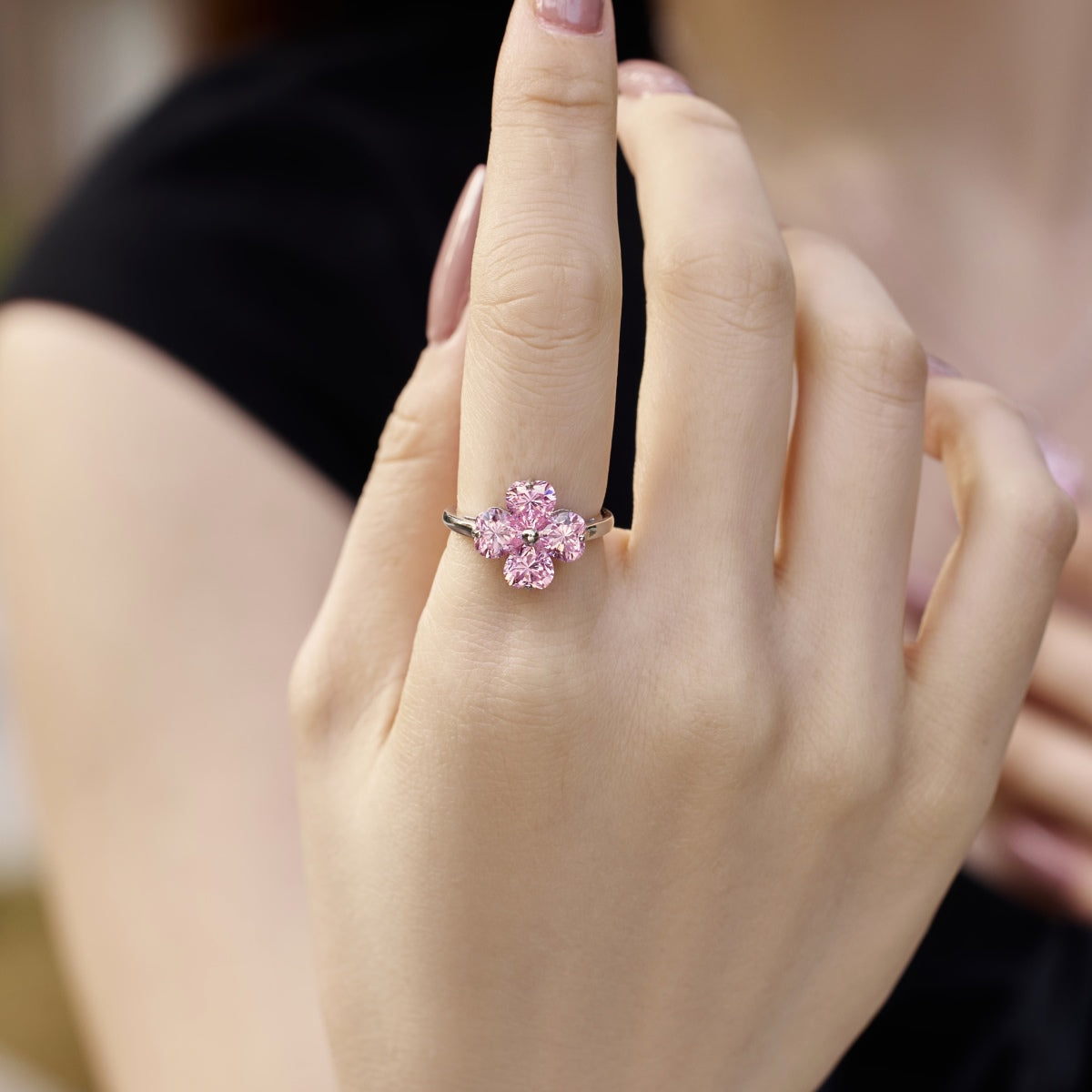 [Clover Jewelery]Heart-shaped Four-Leaf Clover Ball Ring