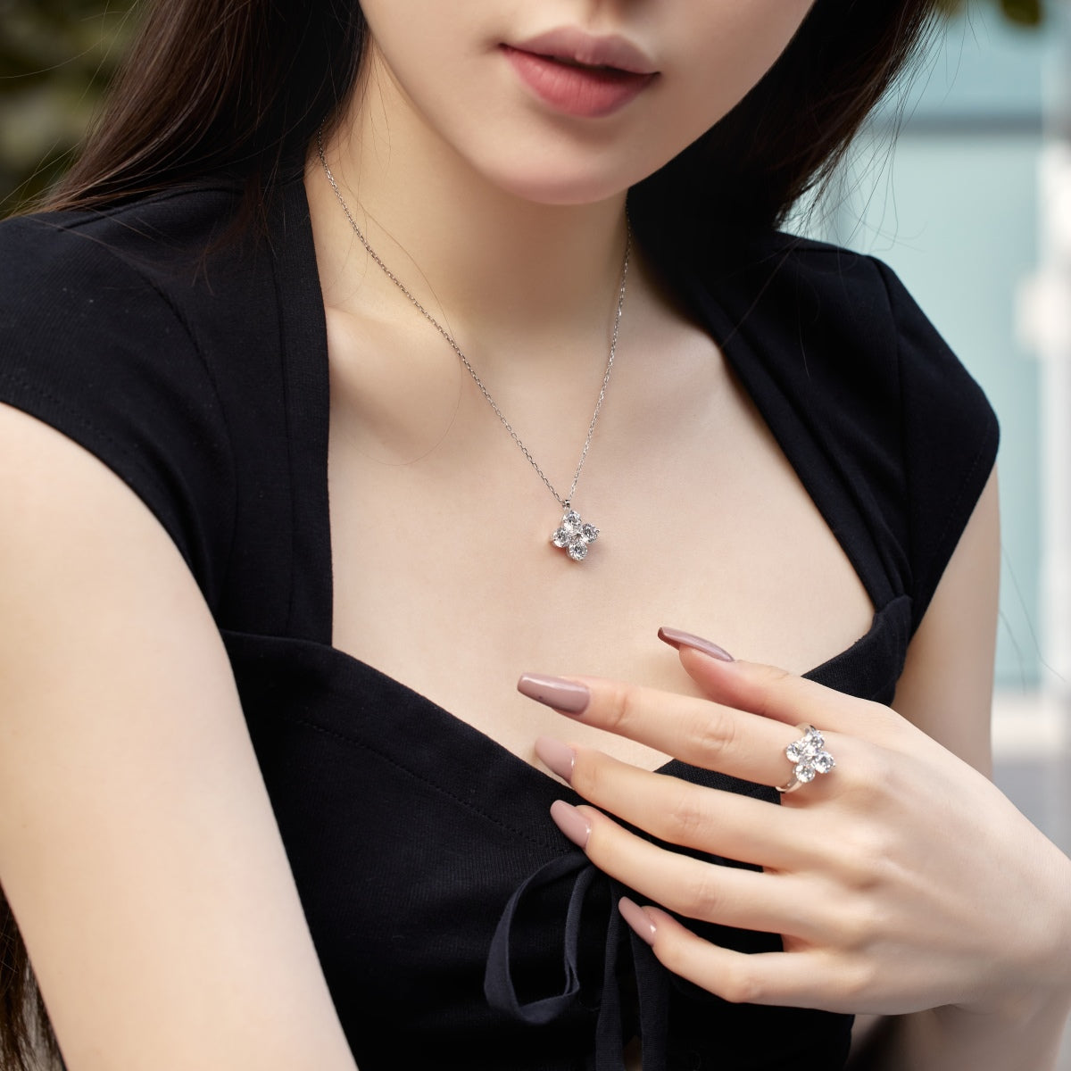 [Clover Jewelery]Four-Leaf Clover And Eight-Pointed Star Necklace