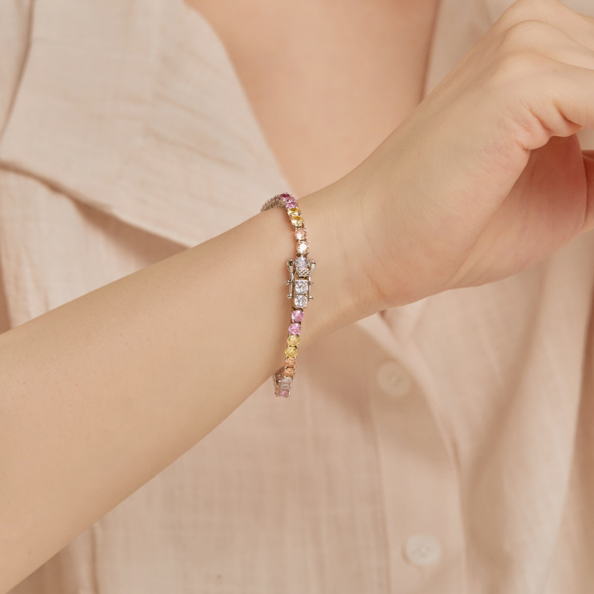 [Clover Jewelery]Radiant Colorful Round Cut Tennis Bracelet