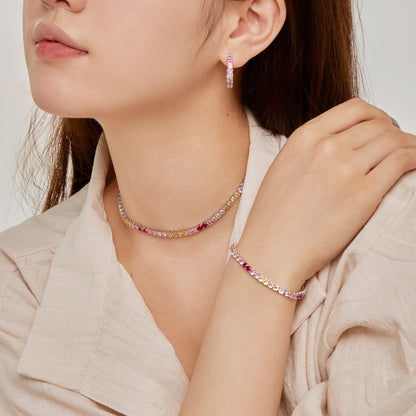 [Clover Jewelery]Radiant Colorful Round Cut Tennis Bracelet