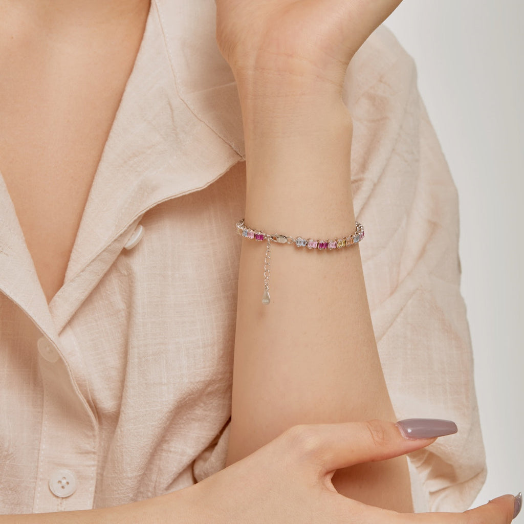 [Clover Jewelry]Zartes, farbenfrohes Armband mit Smaragdschliff für Partys