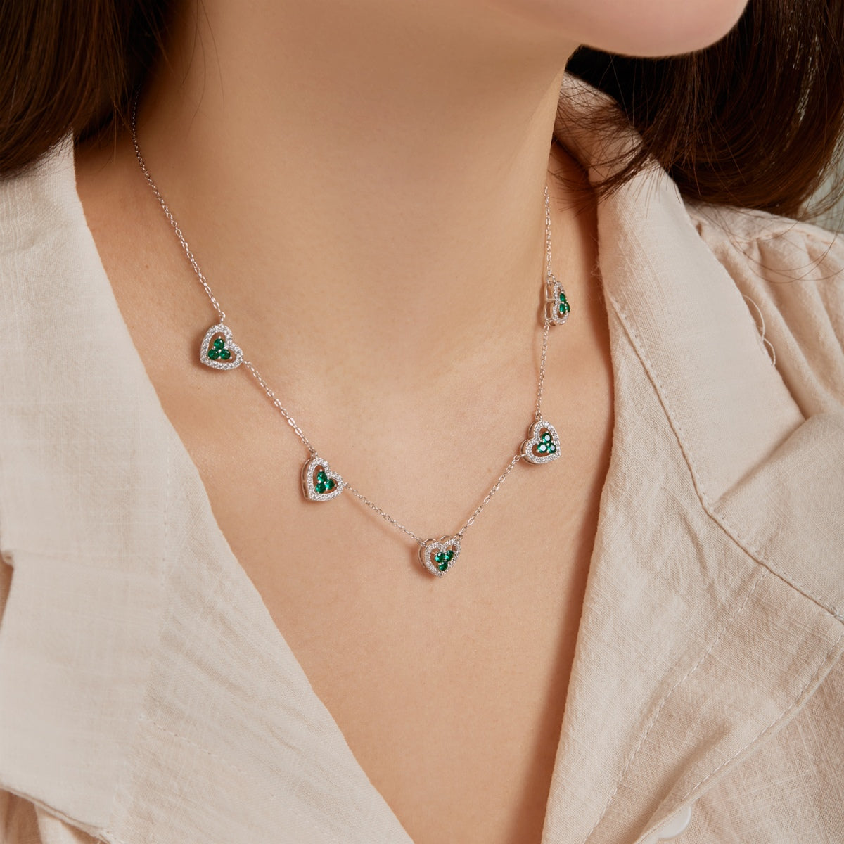 [Clover Jewelery]Sparkling Five Heart Necklace