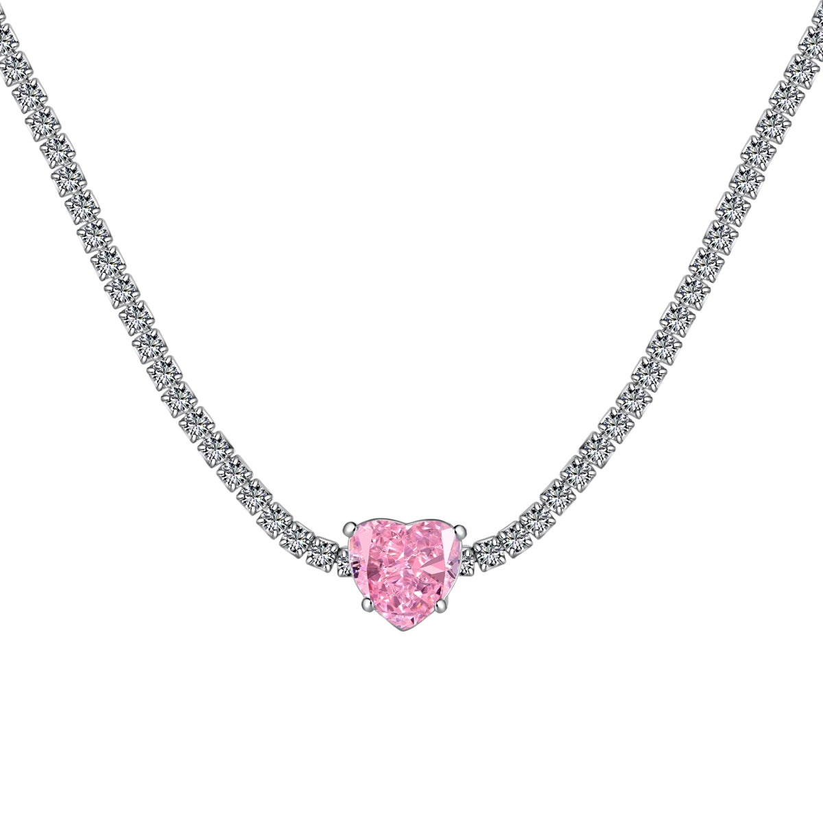 [Clover Jewelery]2.0 Carat Sparkling Tennis Heart Cut Necklace