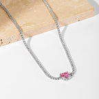 [Clover Jewelry]2.0 Carat Sparkling Tennis Heart Cut Necklace