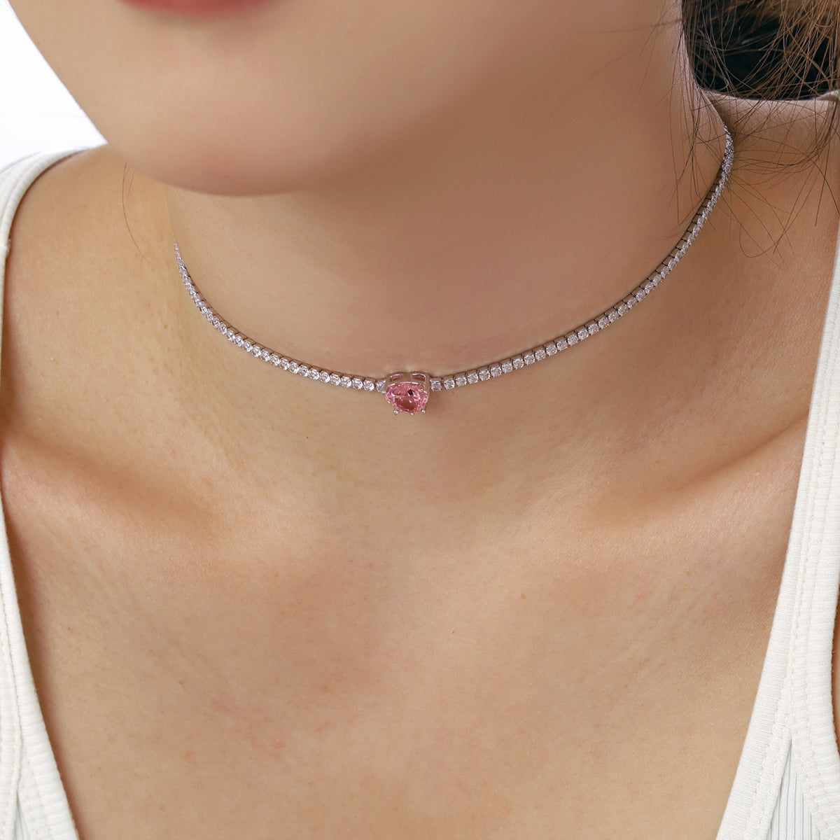 [Clover Jewelery]2.0 Carat Sparkling Tennis Heart Cut Necklace