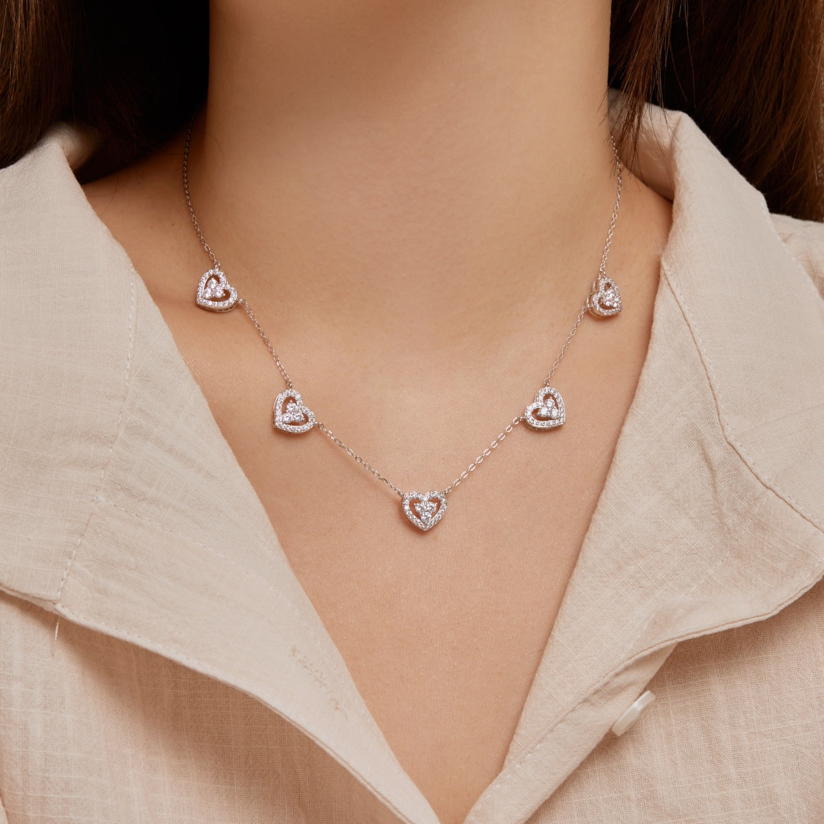[Clover Jewelery]Sparkling Five Heart Necklace
