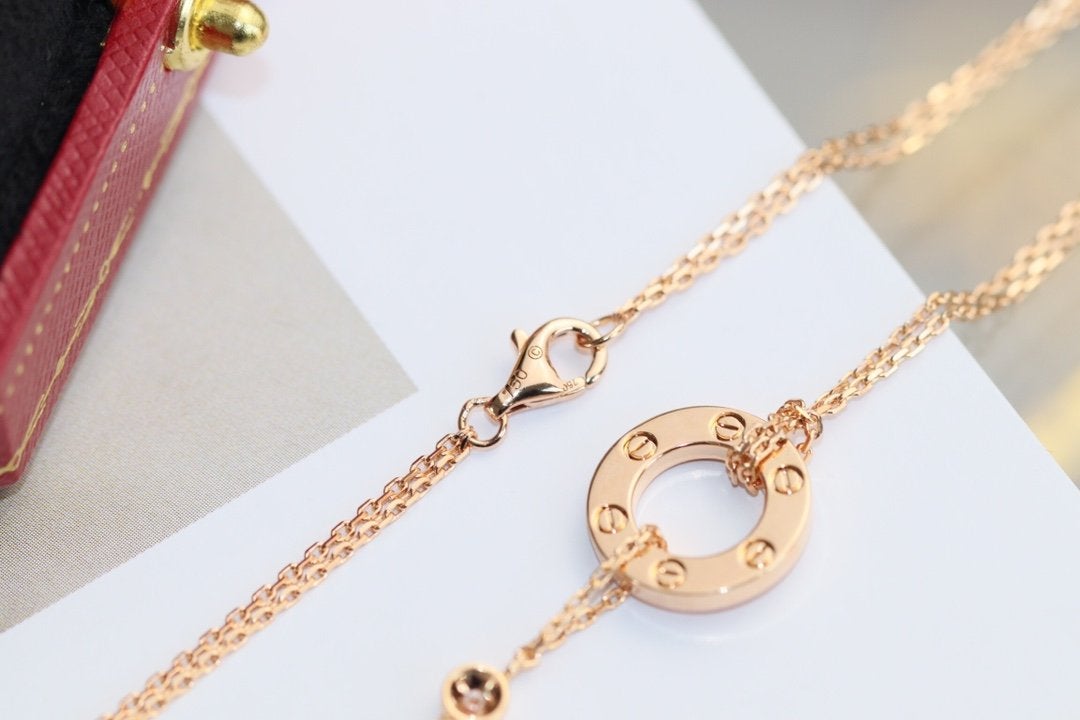 [Clover Jewelery]LOVE NECKLACE ADJUSTABLE ROSE GOLD 2 DIAMOND