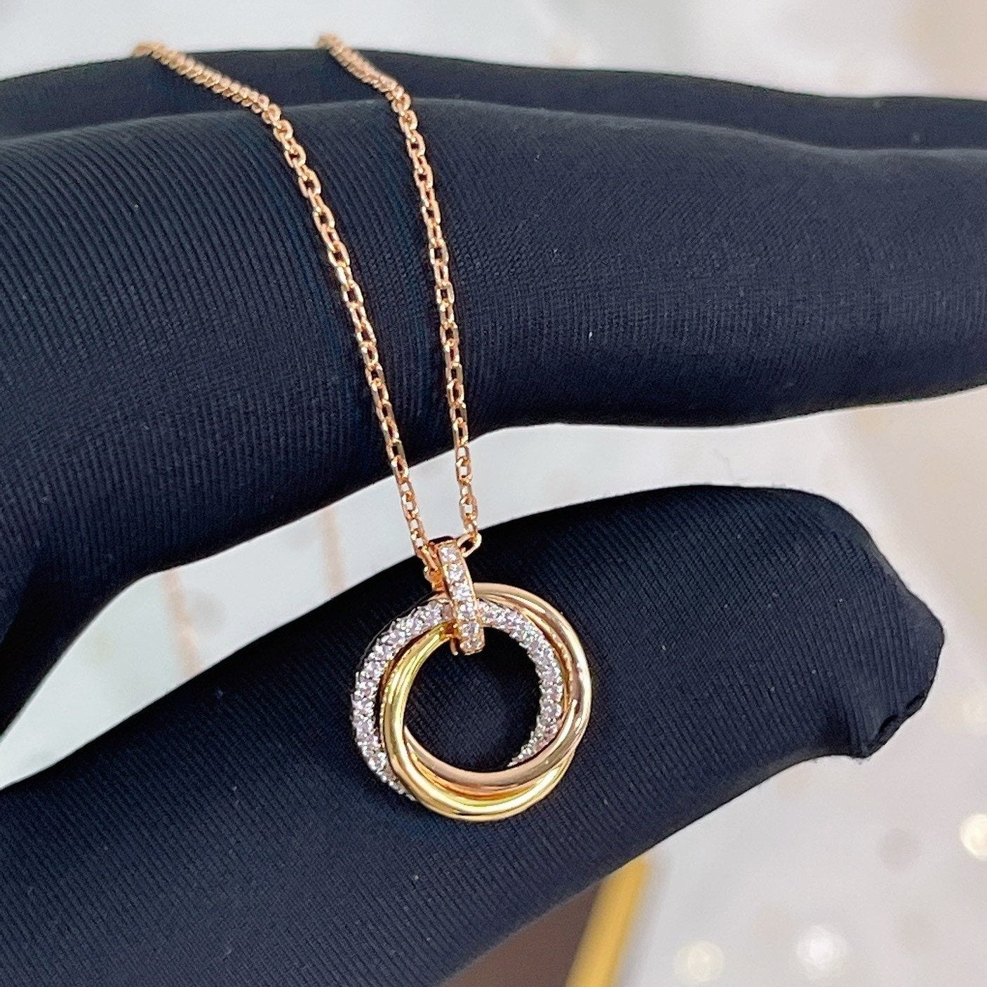 [Clover Jewelery]TRINITY NECKLACE SILVER GOLD PINK GOLD DIAMONDS