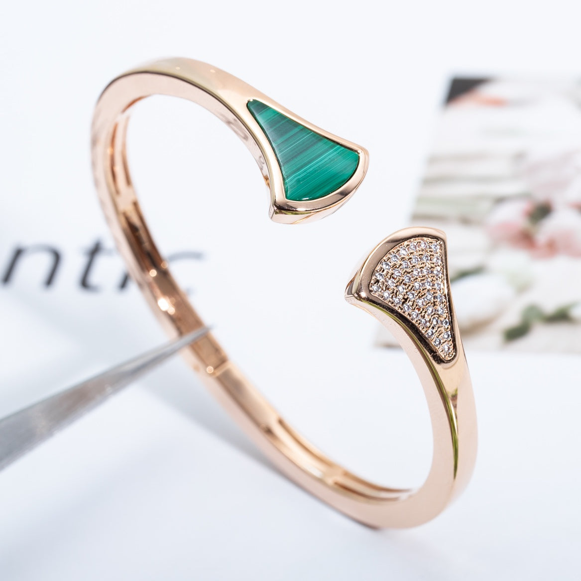 [Clover Jewelry]DREAM BRACELET OPEN MALACHITE PINK GOLD