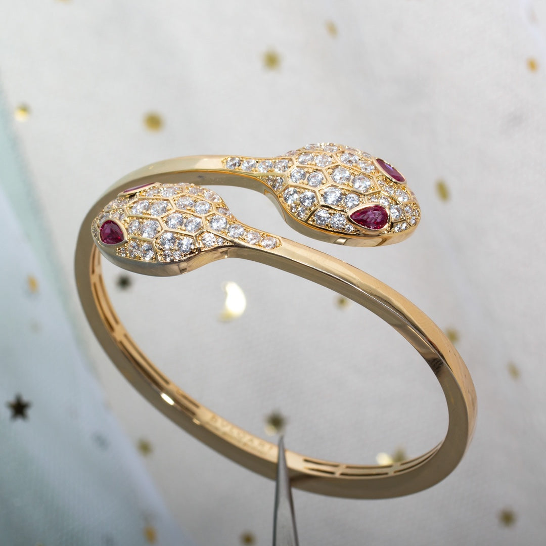 [Clover Jewelery]SERPENTI BRACELET PINK GOLD DIAMOND DOUBLE SNAKE