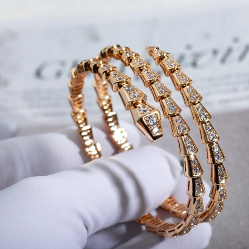 [Clover Jewelry]SERPENTI BRACELET PINK GOLD DIAMOND DOUBLE ROW