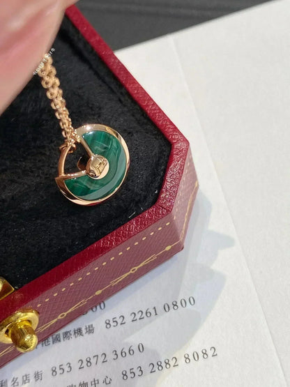 [Clover Jewelery]AMULETTE ROSE GOLD MALACHITE NECKLACE