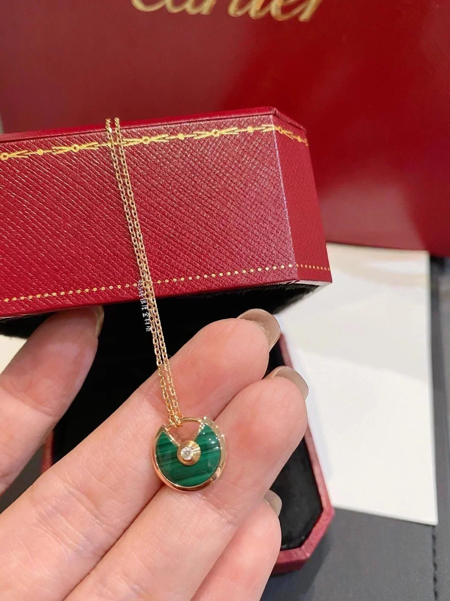[Clover Jewelry]AMULETTE ROSE GOLD MALACHITE NECKLACE