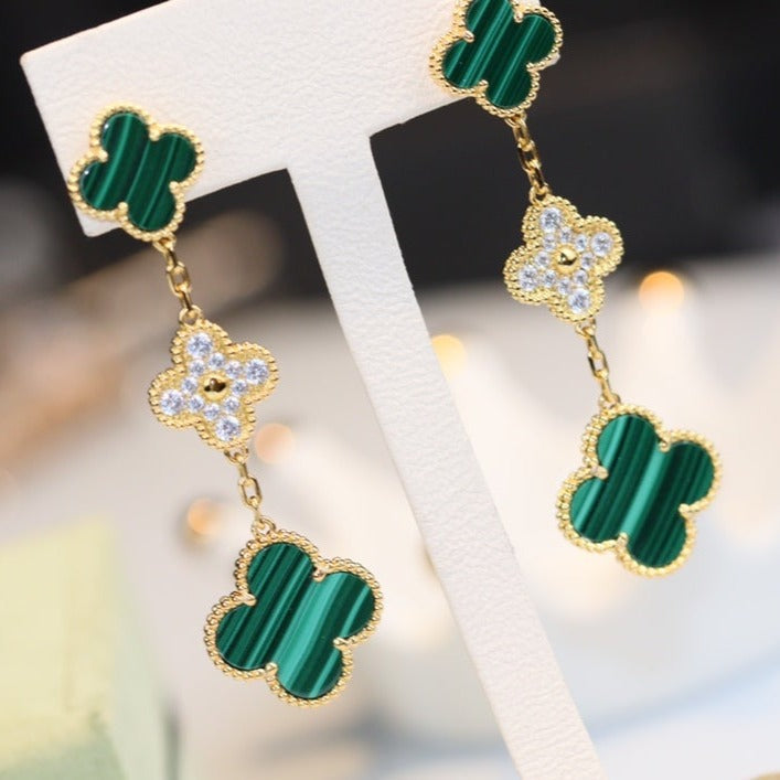 [Clover Jewelry]CLOVER OHRRINGE GOLD MALACHIT DIAMANT 3 MOTIVE