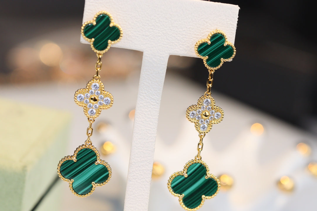 [Clover Jewelry]CLOVER OHRRINGE GOLD MALACHIT DIAMANT 3 MOTIVE