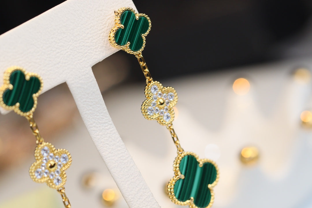 [Clover Jewelery]CLOVER EARRINGS GOLD MALACHITE DIAMOND 3 MOTIF